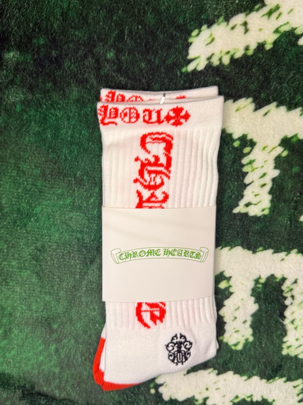 Chrome Hearts White & Red Logo Crew Socks